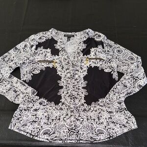 INC International Concepts Black and White Lace Blouse, size XL